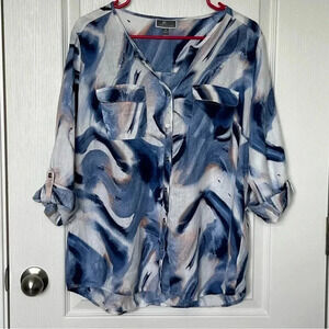 JM Collection 100% Linen Multicolored Top Ouse 3/4 Sleeve Rollup Size 12